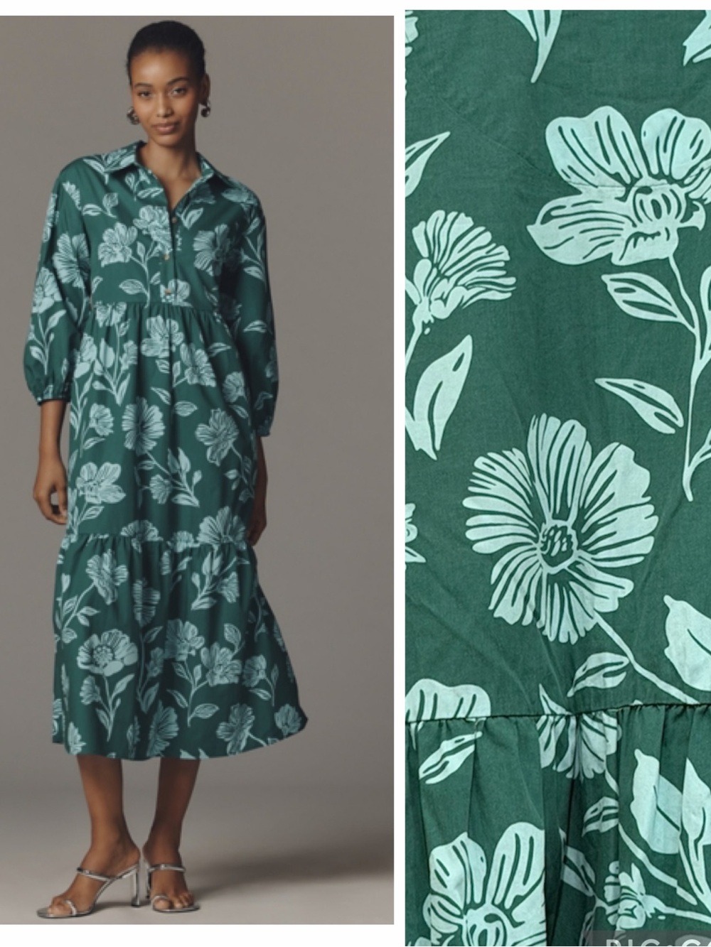 Anthropologie Maeve The Bettina Tiered Shirt Dress Teal Floral Size M